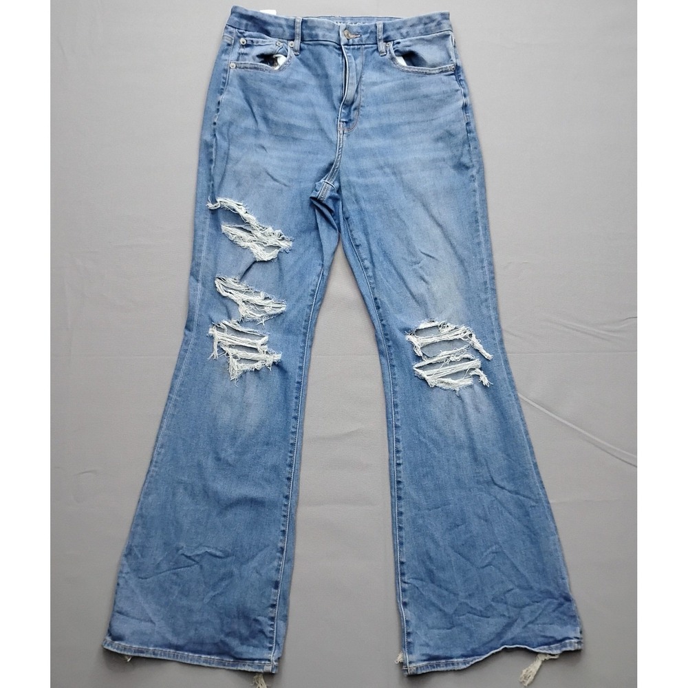 American Eagle Curvy Super High-Rise Flare Jeans Distressed Blue Size 12 Regular - Picture 1 of 11